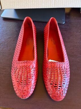 Cole Haan Red Woven Leather Slip-On Flats